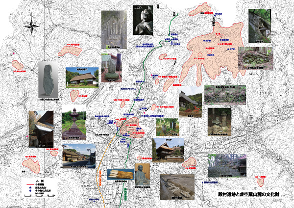 虚空蔵山と会田宿周辺の文化財マップ