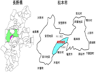 長野県と松本市における波田地区の位置図