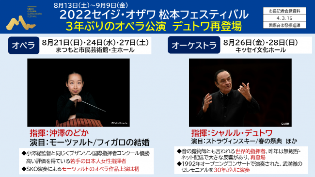 8月13日(土)～9月9日(金)　2022セイジ・オザワ　松本フェスティバル　3年ぶりのオペラ公演　デュトワ再登場