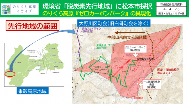 【資料10　環境省「脱炭素先行地域」に松本市採択　のりくら高原『ゼロカーボンパーク』の具現化　先行地域の範囲】