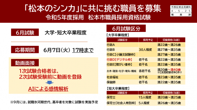 【資料12　「松本のシンカ」に共に挑む職員を募集　令和5年度採用　松本市職員採用資格試験】