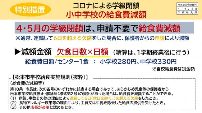 コロナによる学級閉鎖　小中学校の給食費減額