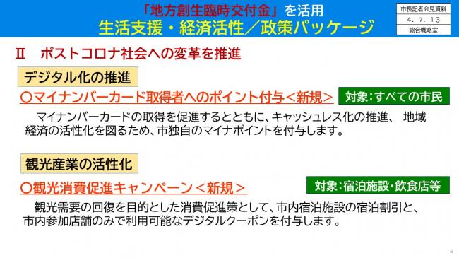 【資料6　「地方創生臨時交付金」を活用　生活支援・経済活性/政策パッケージ　Ⅱ　ポストコロナ社会への変革を推進】