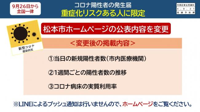 【資料8　コロナ陽性者の発生届　重症化リスクある人に限定　松本市ホームページの公表内容を変更】