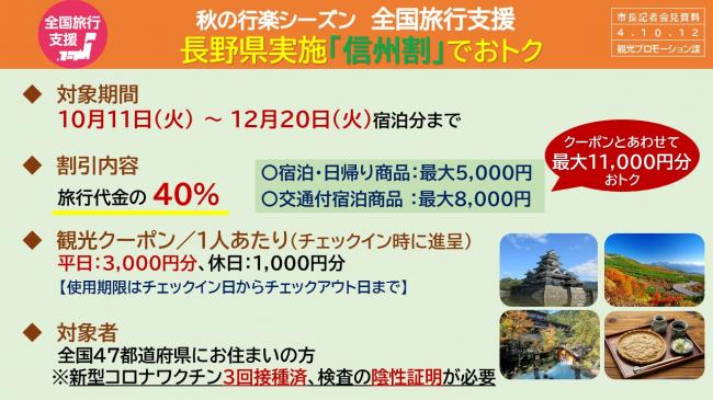 【資料5　秋の行楽シーズン　全国旅行支援　長野県実施「信州割」でおトク】