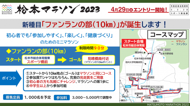 【資料6　松本マラソン2023　4月29日エントリー開始　新種目「ファンランの部（10ｋｍ）」が誕生します！】