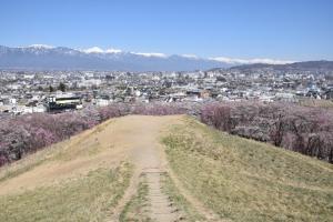 古墳からは松本市街地・北アルプスが望めます。