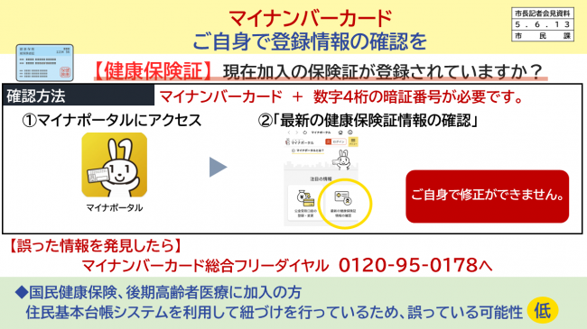 マイナンバーカード　ご自身で登録情報の確認を「健康保険証」