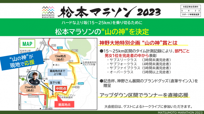 ハードな上り坂(15ｋｍ～25ｋｍ)を乗り切るために 松本マラソンの”山の神”を決定