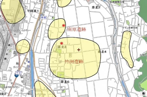 竹渕遺跡・竹渕南原遺跡地図