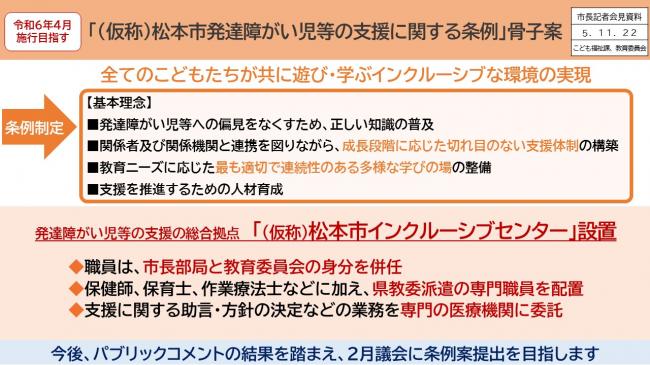 資料2　令和6年4月施行目指す　「(仮称)松本市発達障がい児等の支援に関する条例」骨子案(2)