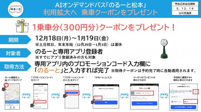 資料2　ＡＩオンデマンドバス「のるーと松本」　利用拡大へ　乗車クーポンをプレゼント