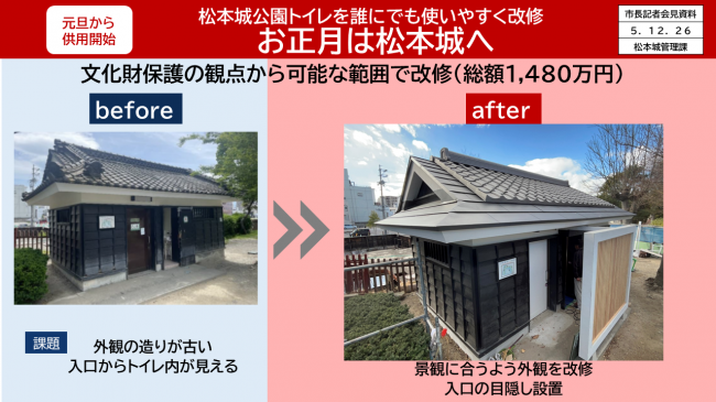 資料3　松本城公園トイレを誰にでも使いやすく改修　お正月は松本城へ（外観の改修）