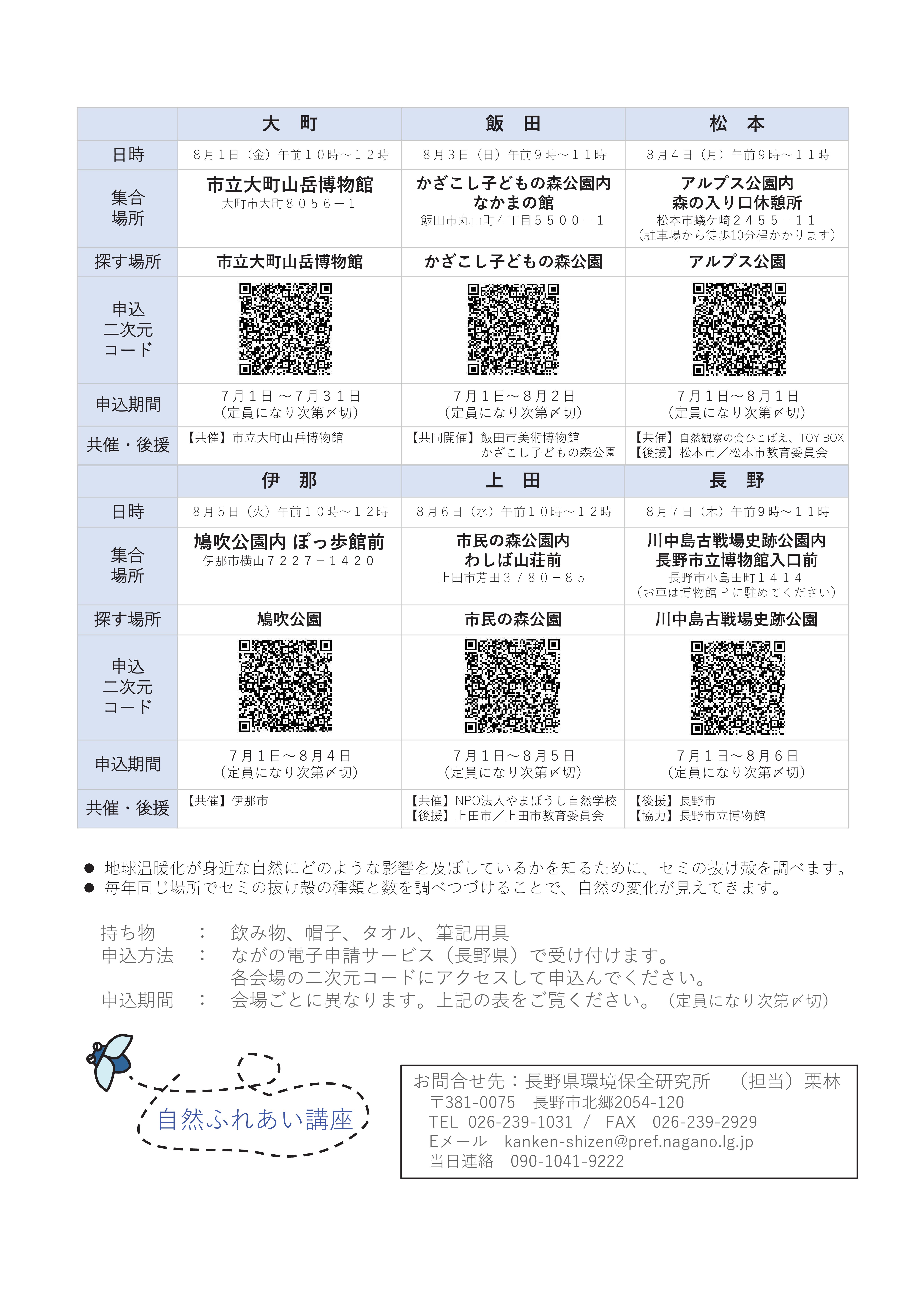 セミの抜け殻をさがせ！各地区の開催予定