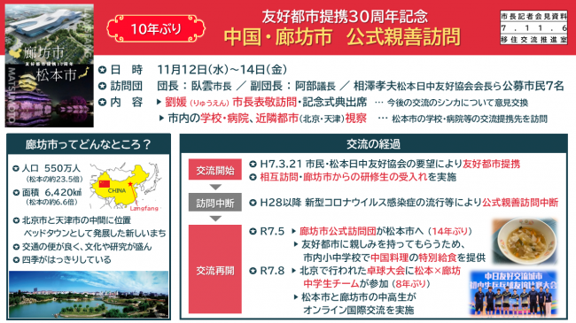 資料1　友好都市提携３０周年記念　中国・廊坊市　公式親善訪問
