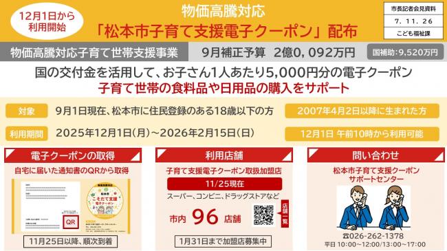 資料1　12月1日から利用開始　物価高騰対応　「松本市子育て支援電子クーポン」配布」