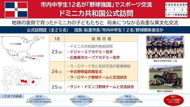 資料2　市内中学生12名が「野球強国」でスポーツ交流　ドミニカ共和国公式訪問