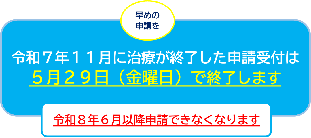 令和７年１１月に治療が終了した申請受付は５月２９日（金曜日）で終了します