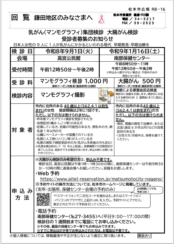 マンモグラフィ 表