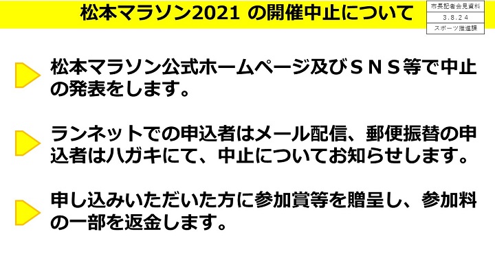 資料13　松本マラソン2021の開催中止についての画像