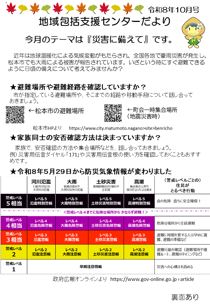 地域包括支援センターだより10月号表面