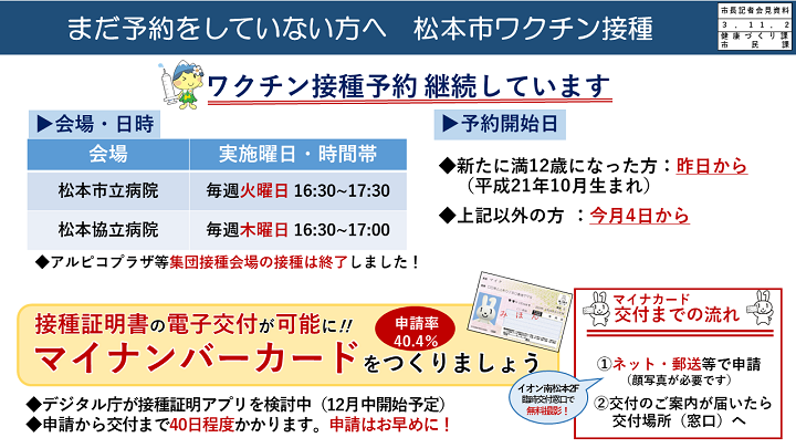 資料3　まだ予約をしていない方へ　松本市ワクチン接種の画像