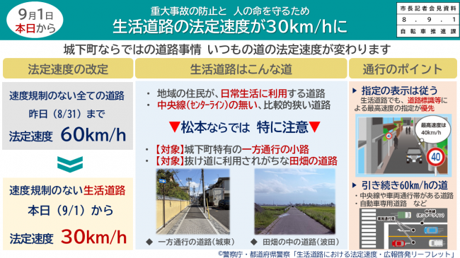 資料１　９月１日から　生活道路の法定速度が３０ｋｍ/ｈに